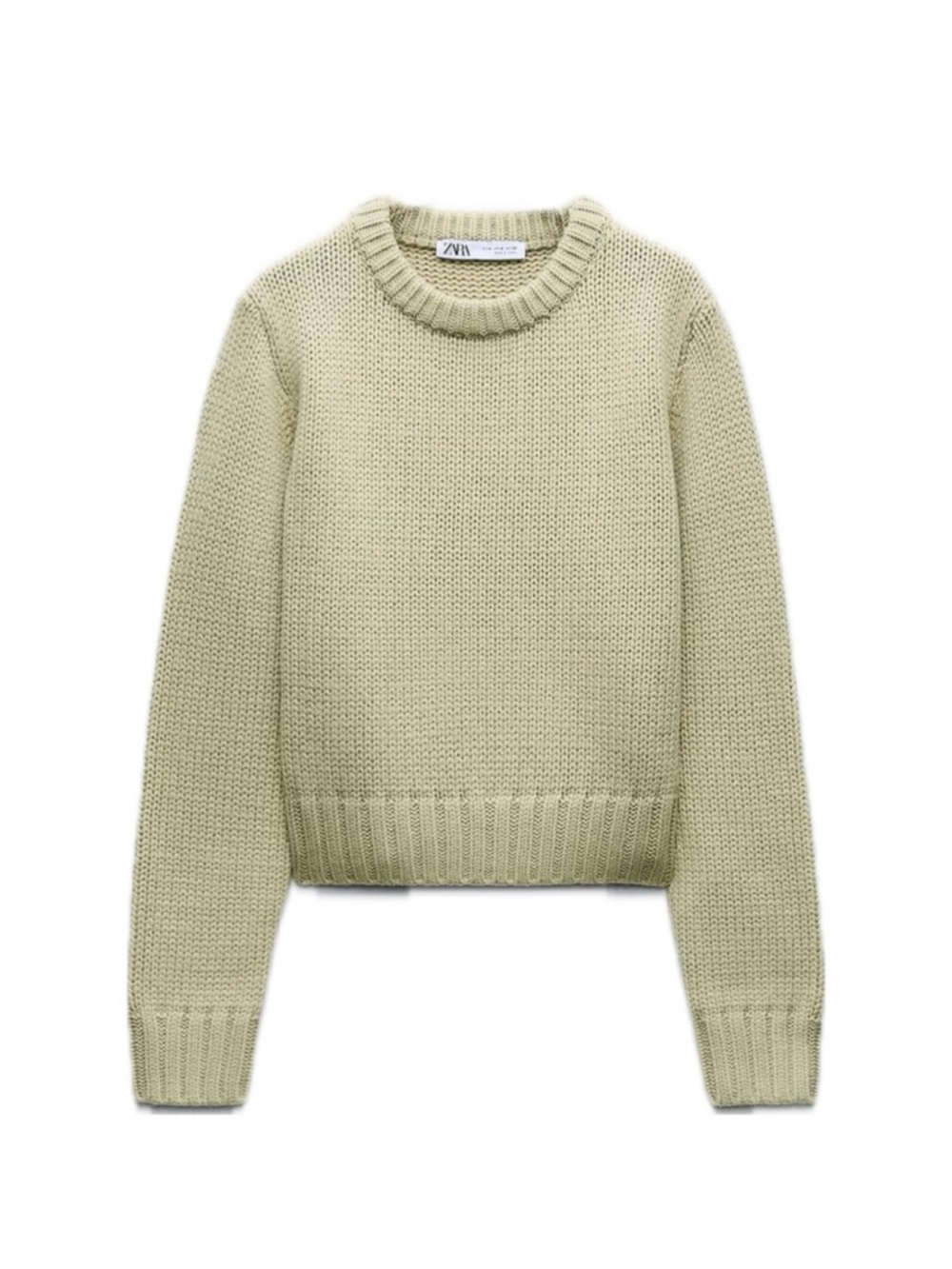 ZARA Light Sage Green Crewneck Knit Sweater